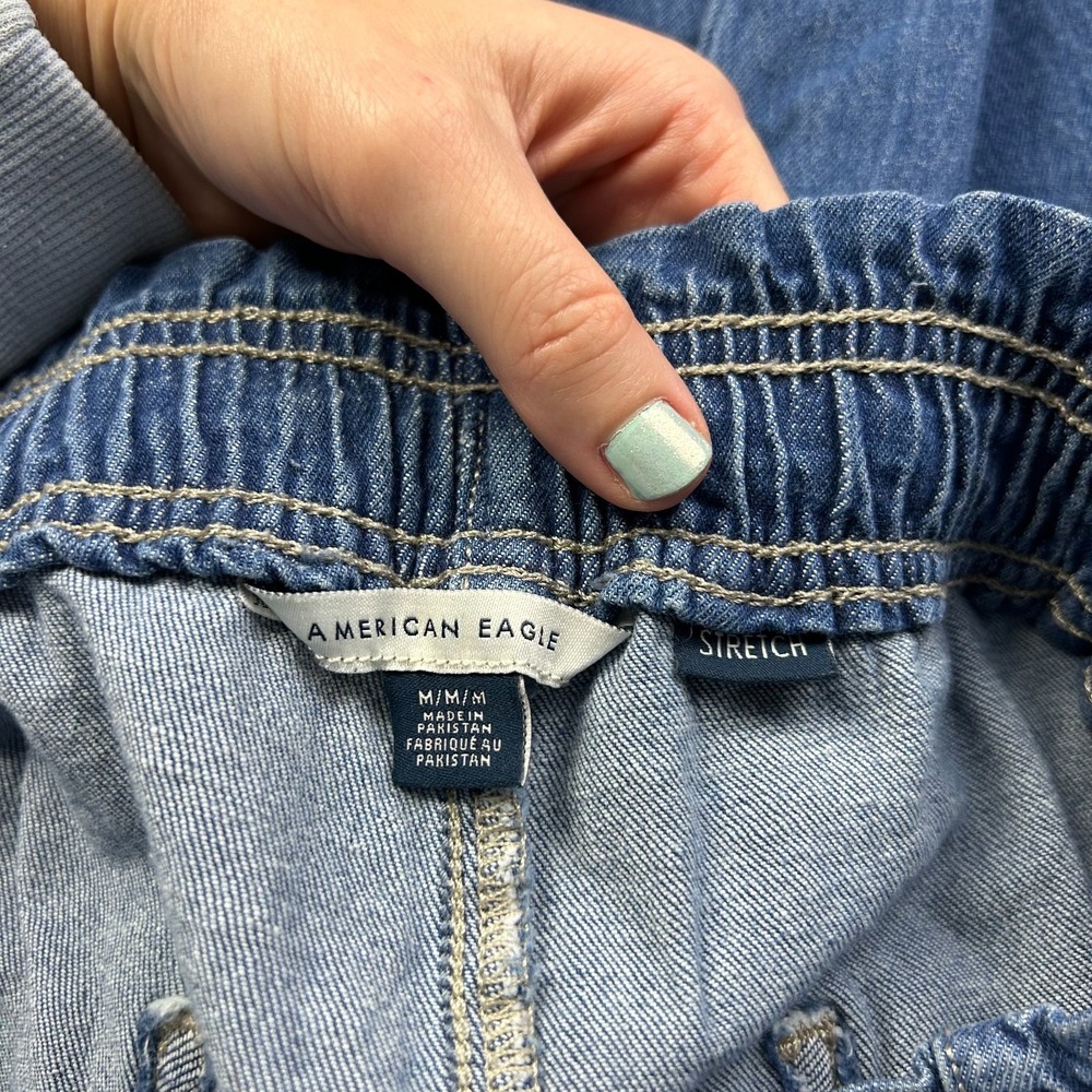 American Eagle Jeans Womens M Blue Dreamy Drape Linen Blend Wide Leg Pull On - Picture 4 of 11